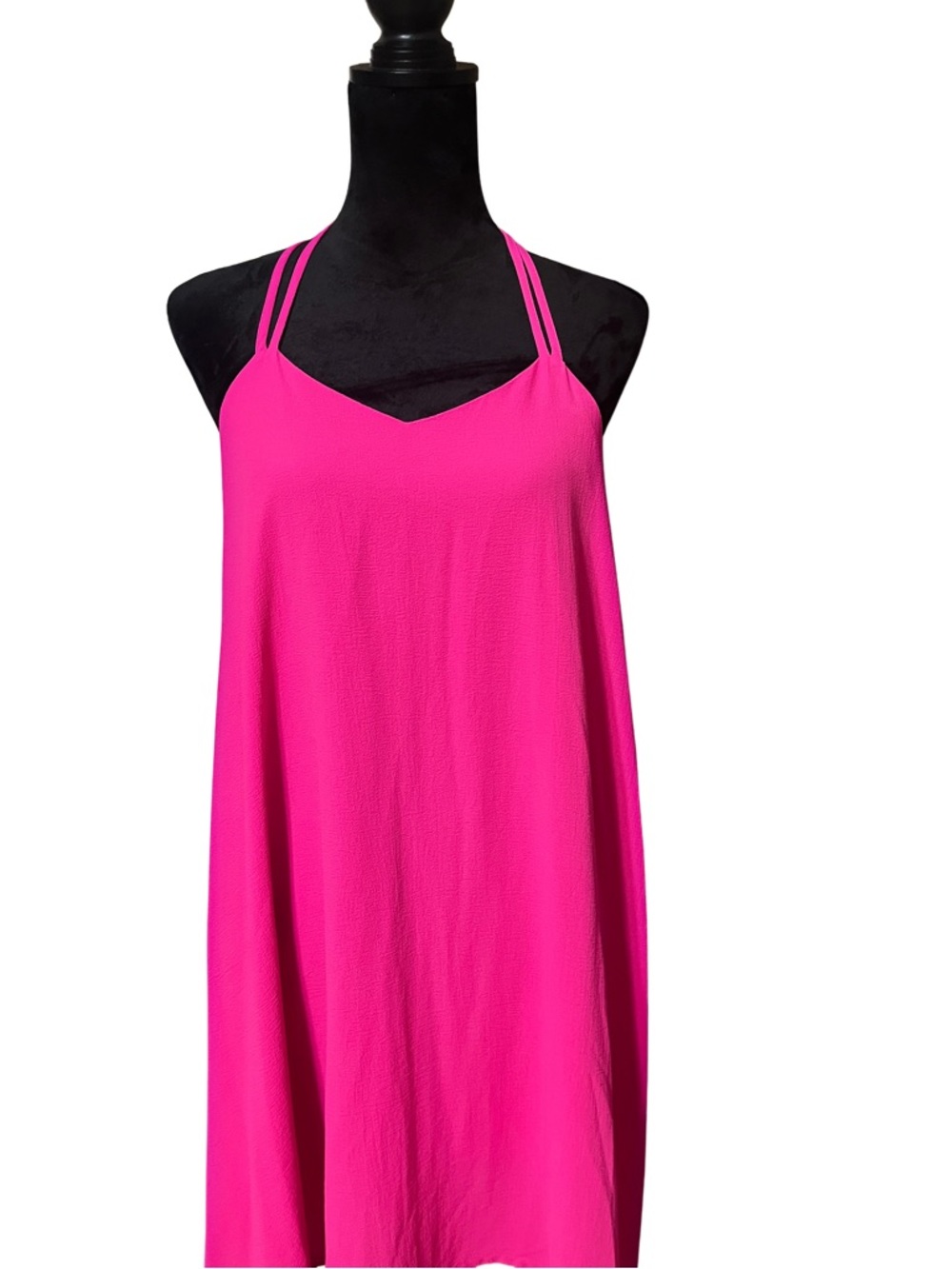 Joy Joy Hot Pink Crisscross Back Dress Flowy Halter L